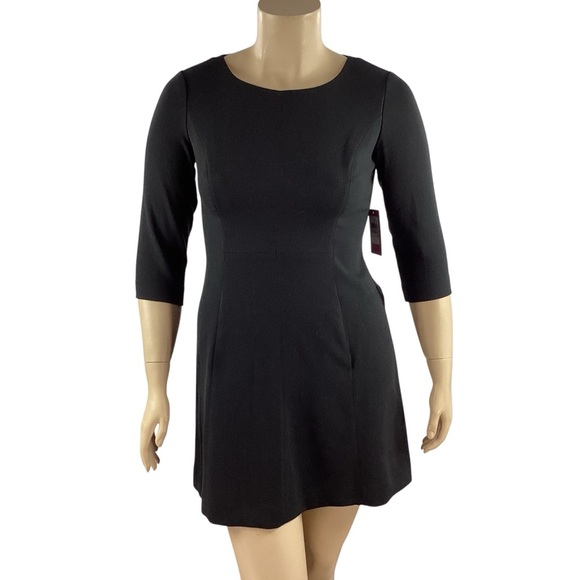 Vince Camuto Black Fit and Flare Mini Dress 3/4 Sleeve Petite 12P - Picture 1 of 7